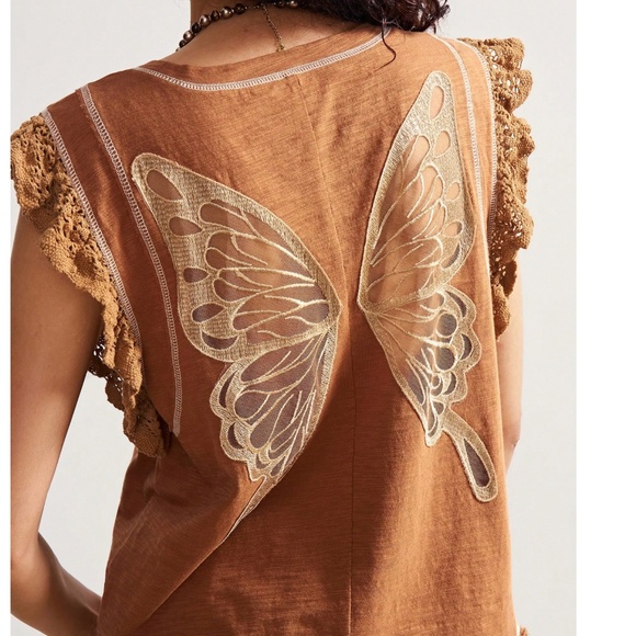 Rust Orange Lace Ruffle Cap Sleeve Top - Picture 4 of 6